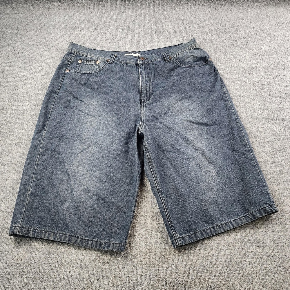 Brooklyn Express Denim Shorts Men 42x14.5 Blue Baggy Y2K Streetwear Jorts Faded‎